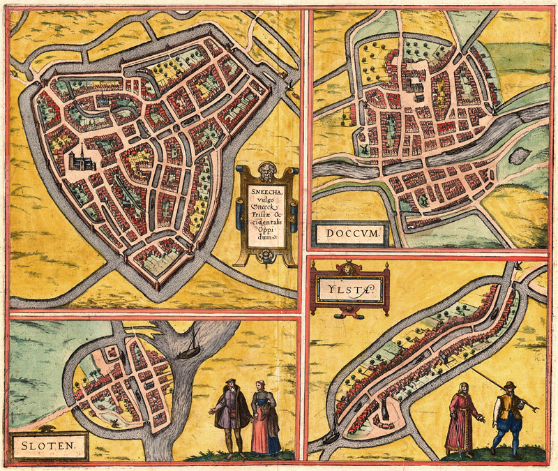 Sneek Dokkum Sloten IJlst 1617 Braun en Hogenberg